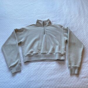 TNA Perfect 1/4 Zip Cropped Sweatshirt | Tan | Aritzia